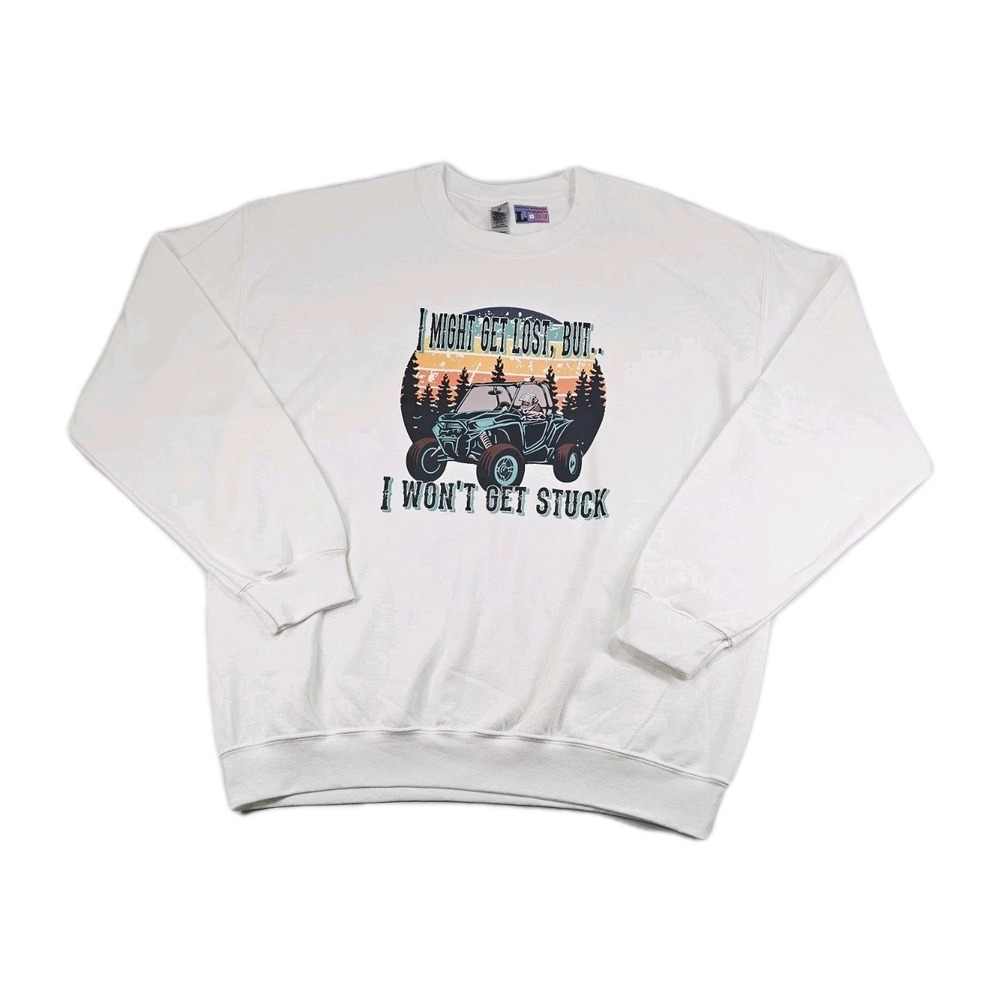 4 wheeling trail Unisex L Heavy Blend White Sweatshirt Pullover ATV Riding Shirt